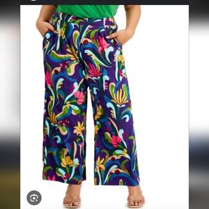 NWT INC International Concepts Colorful Floral Wide Leg Pants 28W